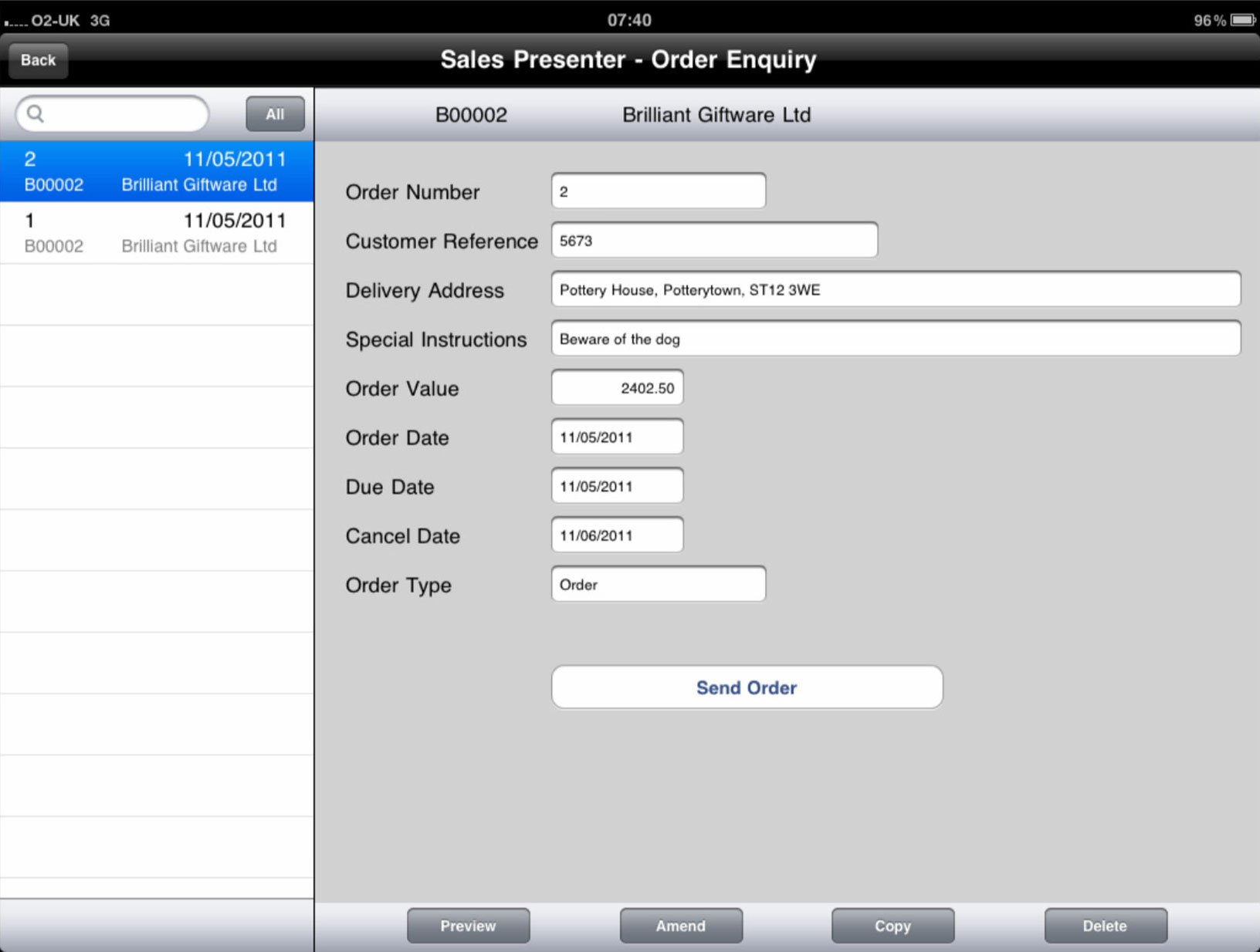 SalesPresenter: Order Enquiry img