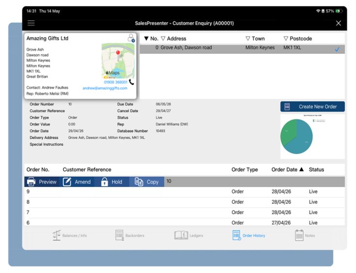 Customer account history
