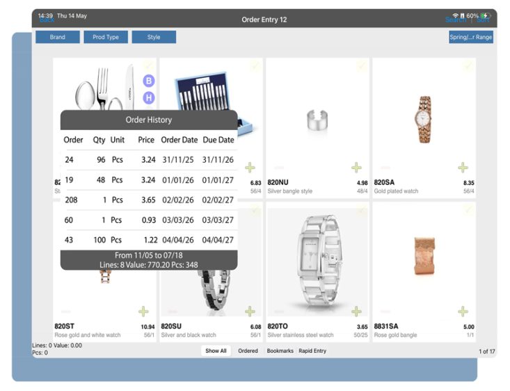 Customer account history